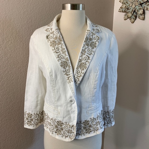 INC 100% Linen Embroidered Blazer Size PS - Picture 1 of 11
